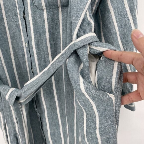 A New Day Size Large Blue Linen Rayon Button Up Shirt Dress Pockets Belted - Picture 9 of 9